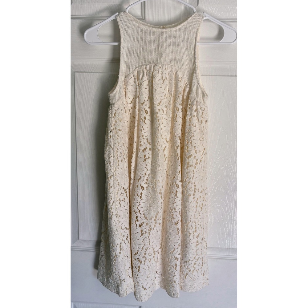 Zara‎ Lace Dress 13-14 Cream Sleeveless Knit Overlay Boho Special Occasion
